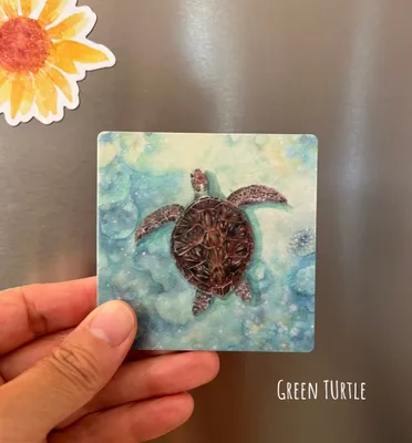 Green Turtle Square Magnet