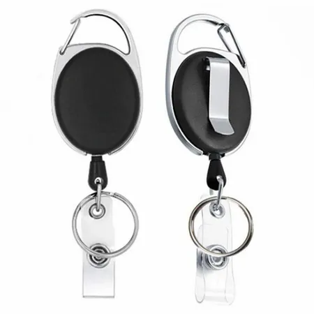 Solid Black and Steel Reel Keychain - Imprint Now - NZ