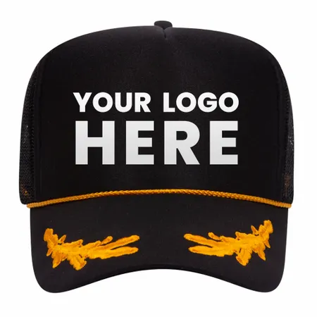 Otto 39-162 5-Panel High Crown Foam Trucker Hat - Black/Gold with Oak Leaves - Imprint Now - NZ