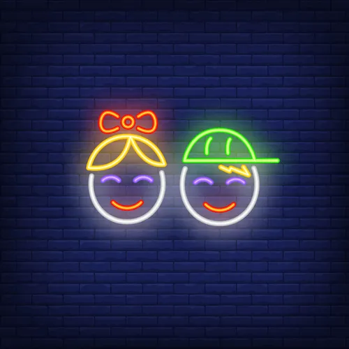 Smiling Girl Boy Faces Neon Sign - Imprint Now - NZ