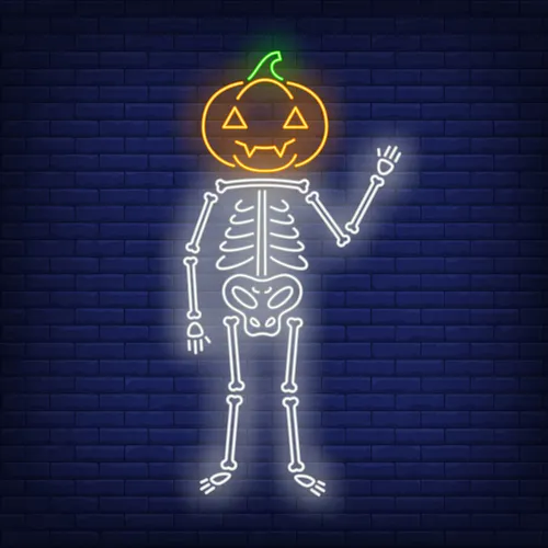 Skeleton with Pumpkin Head Neon Sign - Imprint Now - NZ
