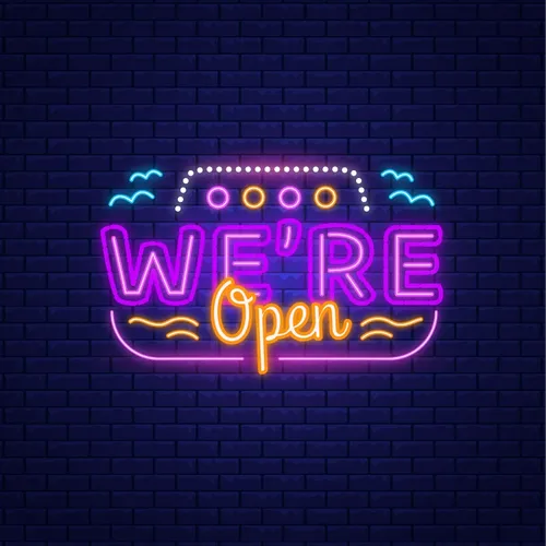 We're Open with Wave Lines Neon Sign - Imprint Now - NZ
