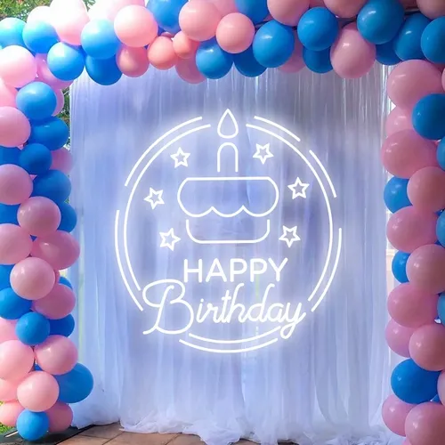 Happy Birthday Cake in Circle Neon Sign - Imprint Now - NZ