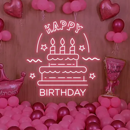 Big Happy Birthday Text with Cake Neon Sign - Imprint Now - NZ