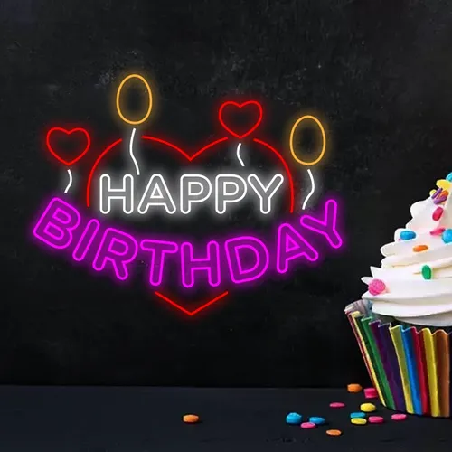 Happy Birthday Heart and Balloon Neon Sign - Imprint Now - NZ