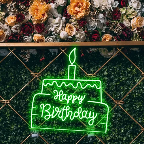 Happy Birthday Text in Big Cake Neon Sign - Imprint Now - NZ
