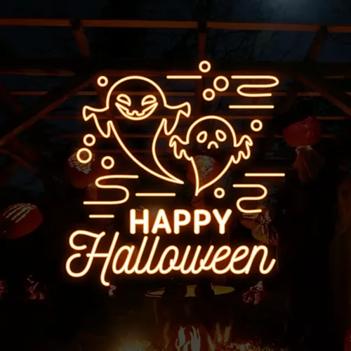 Happy Halloween Two Ghosts Neon Sign - Imprint Now - NZ