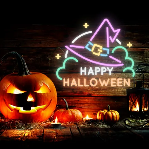 Happy Halloween Hat Neon Sign - Imprint Now - NZ
