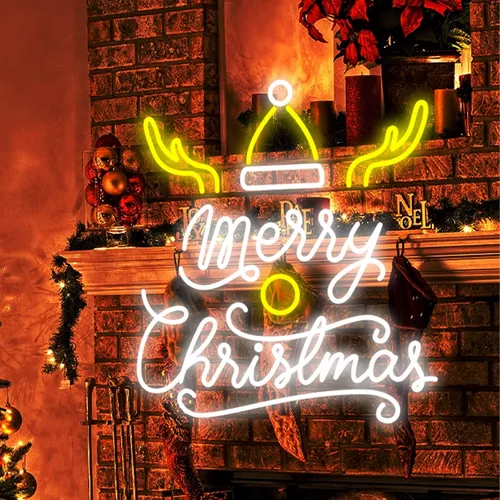 Merry Christmas Deer Horn with Hat Neon Sign - Imprint Now - NZ