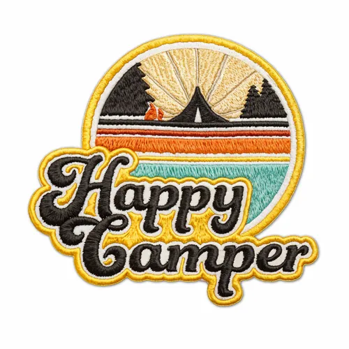 Round Happy Camper Iron On Patch - Imprint Now - NZ