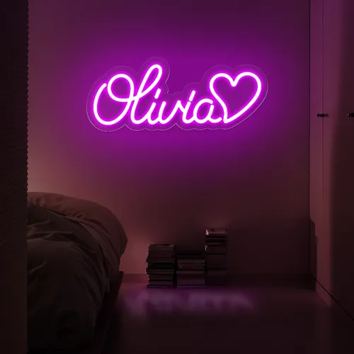 Olivia with Heart Neon Sign - Imprint Now - NZ