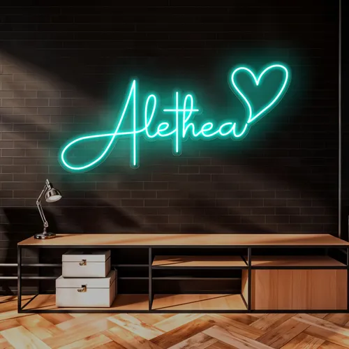 Alethea with Heart Neon Sign - Imprint Now - NZ